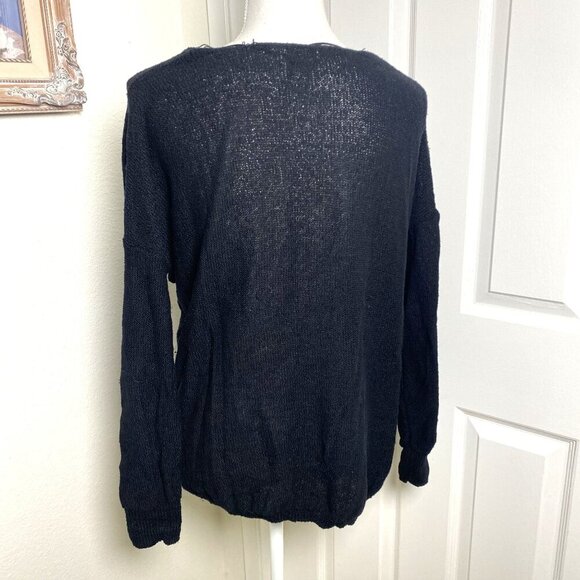 Kimchi Blue Faux Wrap Long Sleeve Black Sweater Size Medium Casual Dressy - Picture 4 of 8